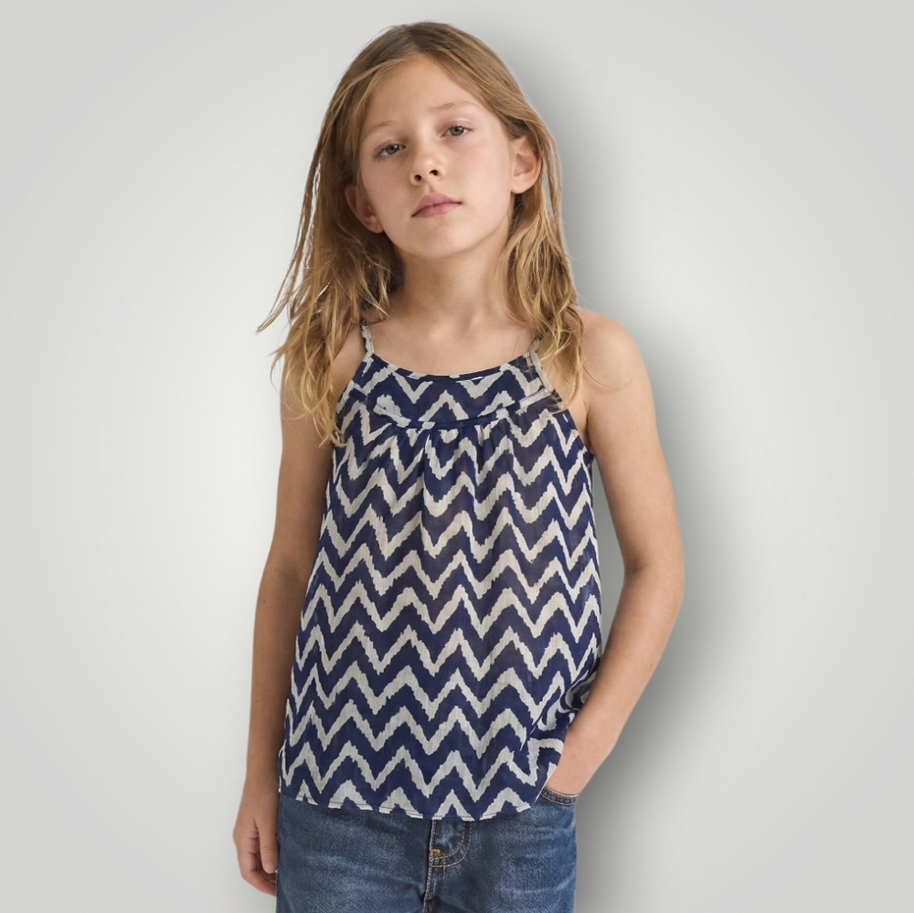 Milly Minis Girls Size 6/7 Navy Chevron Halter‎ Top Italian Cotton Designer